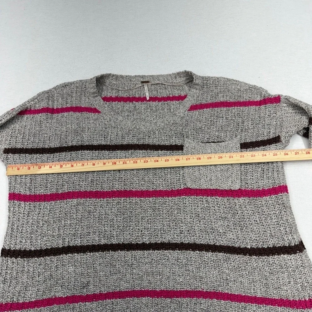 Free‎ People Striped Slouchy Knit Sweater Oversized Cotton Boho Y2K Gray Pink S